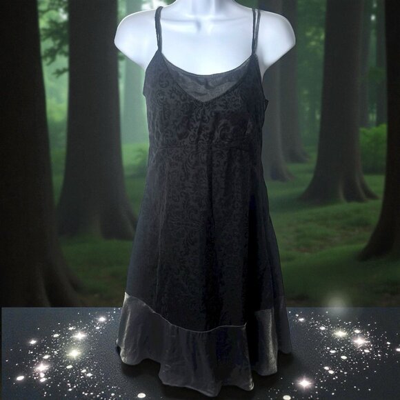 Y2K Allure Velvet & Satin Black Shimmer Slip Dress Fairygoth Dark Romantic S - Picture 1 of 13